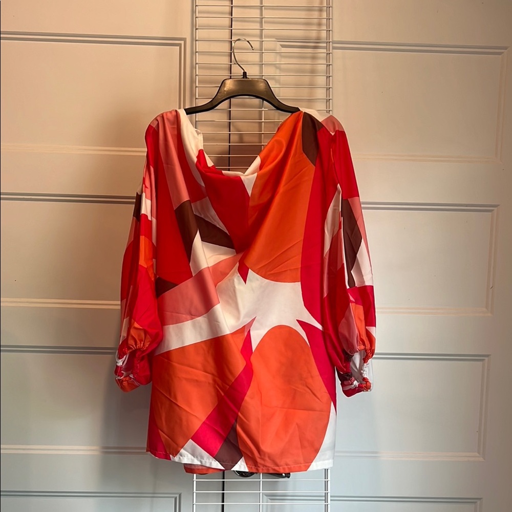 Orange and White Graphic Boxy Blouse
